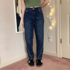 Dark Wash Jeans With Grommet Details